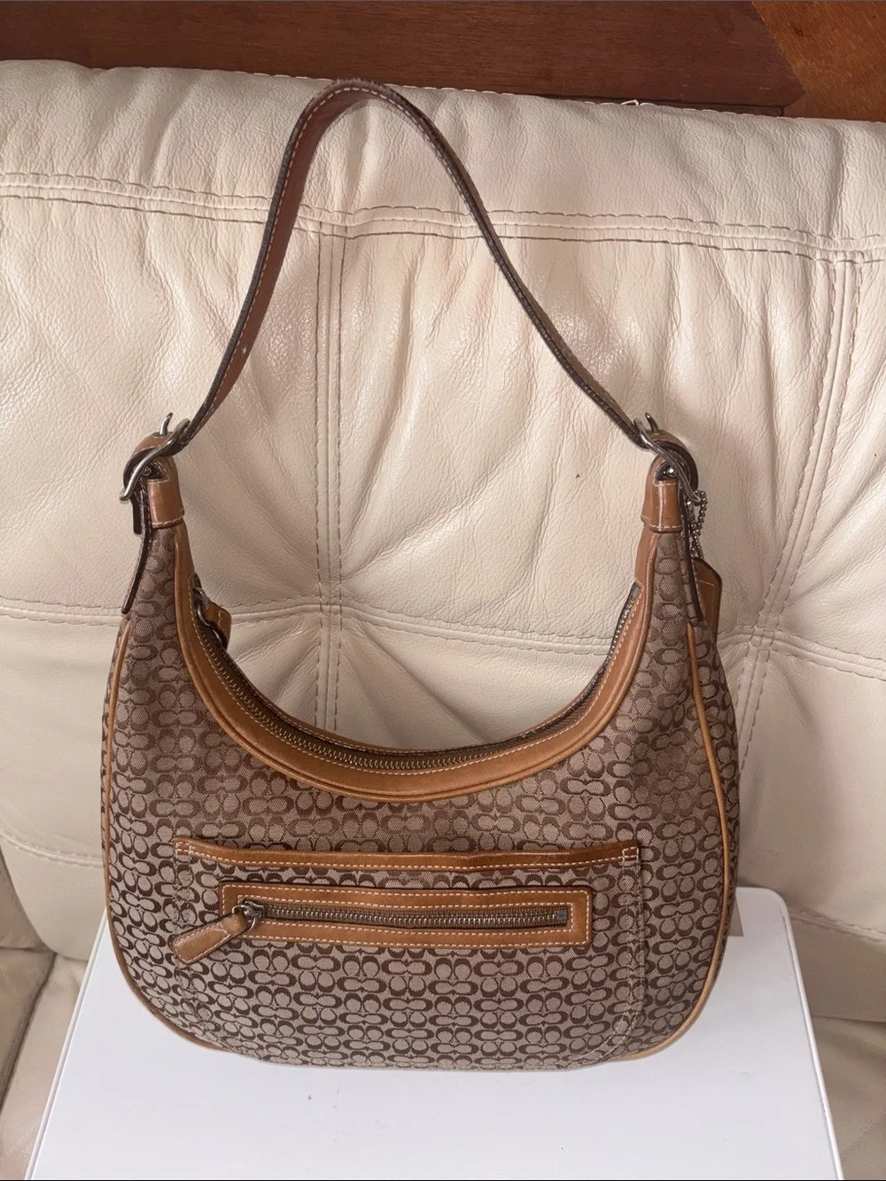 Coach Vintage Brown Signature Hobo with Tan Trim